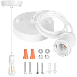 Rkoyes Upgraded White Pendant Light kit, UL E26/E27 Lamp Socket with Aluminium Enclosure Pendant Light Cord, Industrial Hanging Light Cord Kit with Adjustable Length, Mini Edison Retro Lamp Socket