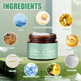 60g Grass-fed Beef Tallow Balm with Frankincense Oil,1 Pcs Massage Stick,Organic Beef Tallow with Castor Oil for Face,Moisturizing Face Cream for All Skin Types