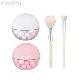 ROMAND Sheer Powder Pearls + Brush Set 4items, Color 1#$%Color 2:01 Gleamy Veil-02 Berry Glow