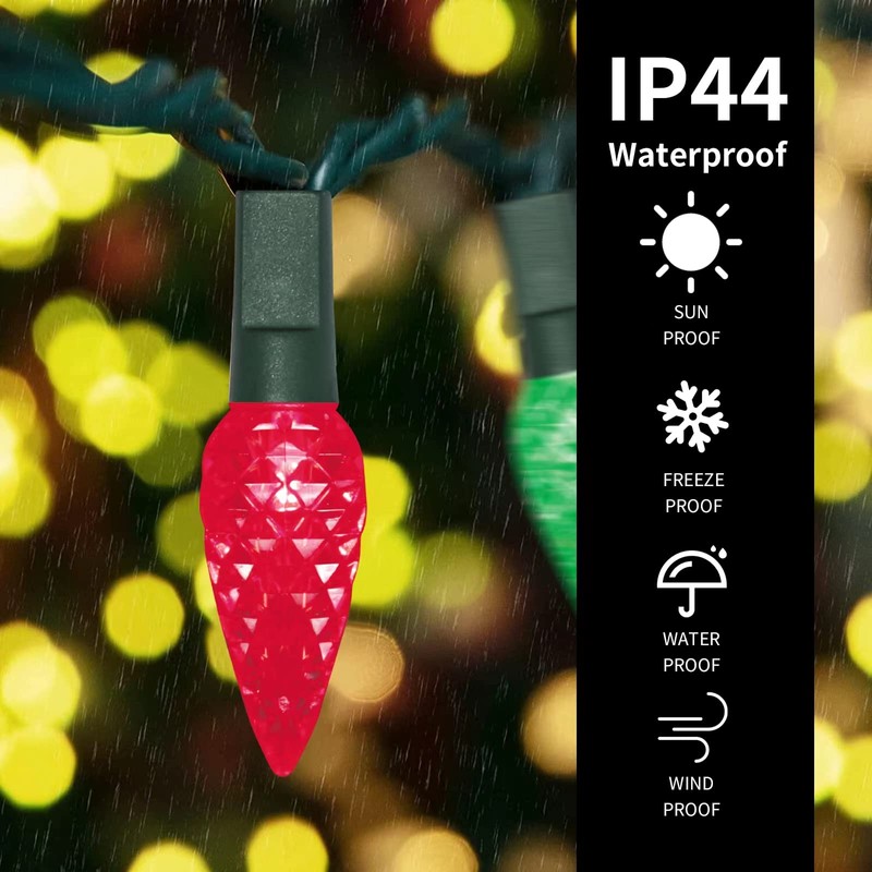 TWINGLEHOME 50LED C6 Lights,Green Wire,Waterproof Battery Case,Multi Functions,Timer,Multi