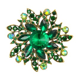 Clearine Marquise Austrian Crystal Rhinestone Elegant Flower Brooch for Women Emerald Green Antique Gold Tone, Crystal, No gemstone