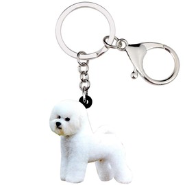 DUOWEI Acrylic Cute White Bichon Frise Keychain Pet Dog Key Chain for Women Girls Bag Wallet Accessories Charms (White)