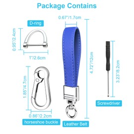 QBUC Genuine Leather Car Keychain,Universal Heavy Duty Metal Key Chain Accessories,Car Fob Key Keychain Holder with 360 Degree Rotatable Snap Swivel and Anti-Lost D-Ring for Men Women(Dark Blue)