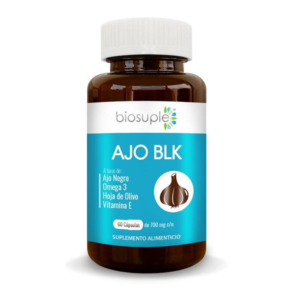 BIOSUPLE | Ajo Negro con Omega 3 y Olivo. 60 cápsulas de 700 mg – AJO BLK – Suplemento Alimenticio.