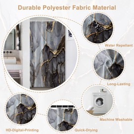 Ttincceer Gold Black Marble Small Stall Shower Curtain for Bathroom, Luxury Watercolor Texture Stall Bathroom Curtain, Abstract Modern Small Shower Curtain Set with 6 Hooks, 36Wx72L