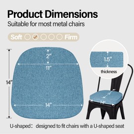 PAROLL Metal Chair Cushions Set of 4, 14x14 Seat Cushion for Metal Dining Chairs 14 Inch Small Tolix Chair Pads, Blue