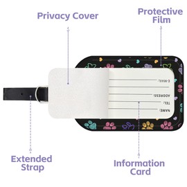 Neidius Luggage Tags for Suitcase 2 Pack Colorful Doodle Paw Leather Luggage Tags with Name Tag Privacy Cover,Women Men Airport Cruise Luggage Travel Essentials