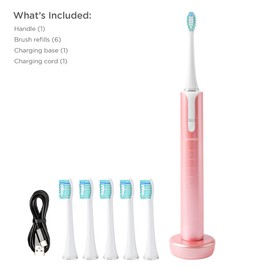Soniclean Lux Sonic Toothbrush for Adults with 6 Toothbrush Heads, Rechargeable, Automatic, Sonic with Refills, Rose Gold