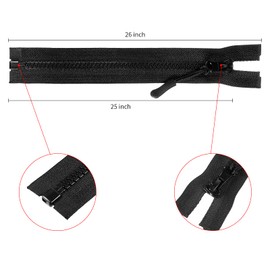 WILLBOND 4 Pcs #5 Black Plastic Zipper Separating Jacket Black Zipper Fastener for Coat Jacket Pillow Lamp Sewing Crafts(25 Inch)