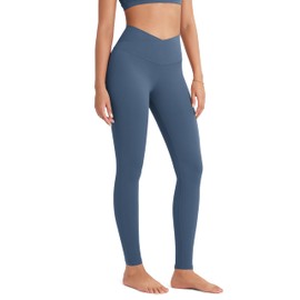 ODODOS Women's Crossover Leggings with Back Pocket, 28" Buttery Soft V High Wasit Full Length Lounge Yoga Pants, Ink Blue, Medium