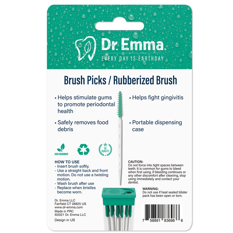 Dr. Emma Brush Picks Rubberized Mint Brush Picks, 2 Packs,