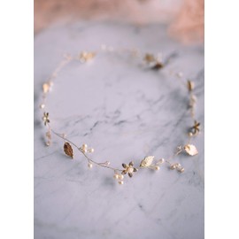 Kercisbeauty - Diadema de flores doradas con perlas para novia