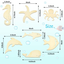 WILLBOND Unfinished Wood Cutouts Ocean Animals Wooden Paint Crafts for Kids Home Decor Ornament DIY Craft Art Project, Octopus, Shark, Whale, Dolphin, Seahorse, Fish Shape (42 Pieces)