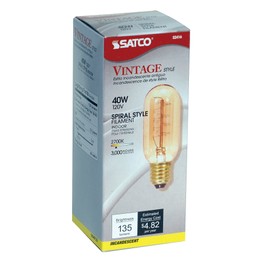 Satco S2416 40 Watt 135 Lumens T14 Incandescent Medium Base Soft White 2700K Vintage Spiral Coil Design Light Bulb, Dimmable,Clear