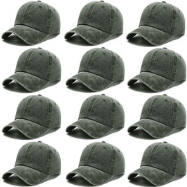 12Pieces Vintage Washed Baseball Caps for Women Men Distressed Twill Adjustable Dads Hats Unisex Style (Army Green)