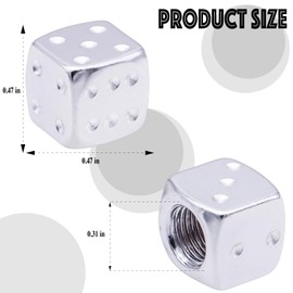 MEAJOO 4PCS Dice Style Tire Valve Stem Caps, with O Rubber Ring, Universal Aluminium Alloy Dustproof Tire Valve Stem Covers for Cars, SUV, Trucks, Bikes, Motorcycles, Bicycles(Silver)