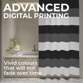 JJ PRIME - Bathroom Shower Curtains Mould Proof Resistant 180x180cm | Large Waterproof Grey and White Shower Curtain | Wet Room Multi Stripes Long Grey Shower Curtain (Grey White Stripes)