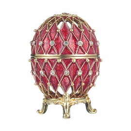 danila-souvenirs Faberge Style Carved Egg/Trinket Jewel Box with Grid 7,5 cm red