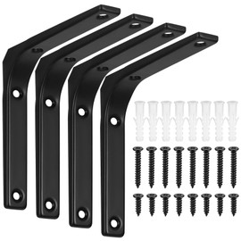 Pack of 4 Shelf Brackets, Metal Brackets, Shelving Brackets, Black, Shelf Bracket, Shelf Bracket, Heavy Duty Bracket, Wall Bracket, Shelf Bracket Angle for Shelf Mounting, Wall Bracket, 125 x 125 mm