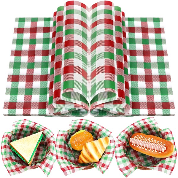 150Pcs Christmas Plaid Deli Paper, 9.8 x 8.3in Red Green
