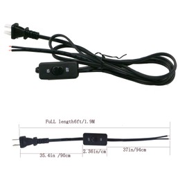 6 Feet Lamp Cord with Switch,1 Pack 2 Prong 18AWG Light Power Cord with 3A On/Off Switch,Pure Copper Wiring Tail Stripped (1.9M,Black) (LampCord 1)