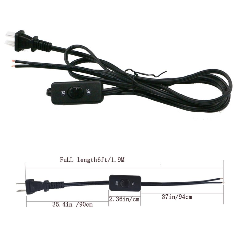 6 Feet Lamp Cord with Switch,1 Pack 2 Prong 18AWG