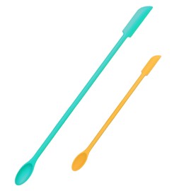 Mini Spatula Silicone Spatula Set - 2pcs Small Makeup Scrapers for Cosmetics, Reusable Beauty Tiny Tools, Thin Jar Scraper, Get the Last of the Makeup Out of the Bottle(Green and Yellow)