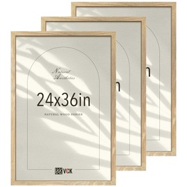 VCK 24x36 Poster Frame Set of 3 - Natural Solid Wood, Exclusive Wood Grain Picture Frame, Wall Hanging