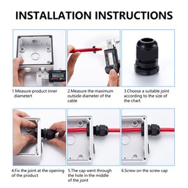 AIRIC 3/4" NPT Cable Glands Nylon PA66, IP68 Waterproof Adjustable Power Strain Relief Cord Grips, Junction Box Wire Gland Grip Connectors with Gaskets and Locknut, Black 6 Pcs