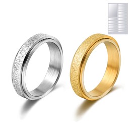 Candyfancy Sandblast Glitter Ring Rotate Anxiety Relief Ring Simple Frosted Ring Plain Knuckle Rings Minimalist Stacking Midi Ring Size L 1/2, Contains Invisible Ring Size Adjuster