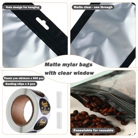 200-pack Mylar Bags with Clear Window 4" x 6" Resealable Foil Pouches for Food Storage Large Smell Proof Edible Packaging Zip Bag for Cookies Jewelry and Small Business, Matte Black