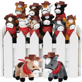 VercanMonth 12 Pack Mini Horse Stuffed Animals 4 Inch Mini Plush Doll with Tiny Cowboy Hat and Bandana DIY Crafts for Dollhouse for Adopt a Horse Party and First Rodeo Birthday Party Favor Supplies