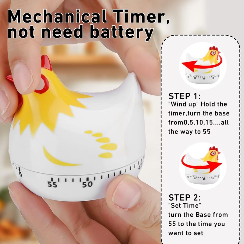 YYMTTOR Cute Chicken-Shaped Kitchen Timer – 60-Minute Mechanical Countdown Timer