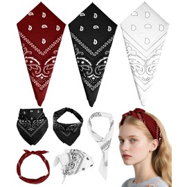 MEEZY 3 Pcs Bandanas for Women Men, Paisley Pattern Bandana Head Scarf Handkerchiefs Outdoor Multi-Purpose Cowboy Face Mask Square Scarf Headwear for Boy Girls 100% Polyester