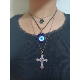 SMADYYY Crystal Necklace Healing Moonstone Heart Necklaces Evil Eye Sunflower Sun and Moon Necklace Hippie Pendants Indie Aesthetic Jewelry set for Women Men Gift