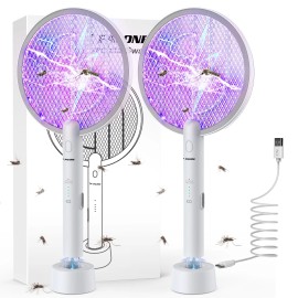 PALONE Electric Fly Swatter Racket 2 Pack, USB Rechargeable Mosiller 2 in 1 Bug Zapper