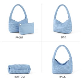 Handmade Woven Bag Women Shoulder Handbags Vegan Leather Tote Bag With Purses Woven Tote Bag Shoulder Bag Underarm Bag (Light Blue)