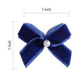 Meseey 60pcs Mini Velevt Ribbon Bows 1 Inch with Pearl Ribbon Flowers Appliques DIY Craft for Sewing, Scrapbooking, Wedding, Gift,Christmas Decoration(Royol Blue)