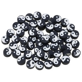 PPhtony Polymer Clay Beads Small Yin Yang Beads Tai Chi Charms Heishi for Bracelets Jewelry Making Women DIY Crafts Earring Necklaces Keychains Rings Christmas Birthday Gifts Decor, 60PCS (Black)