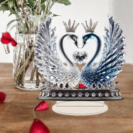 Folpus Swan Couple Statue Swan Sculpture Acrylic Housewarming Gift Creative Swan Ornament Swan Figurine for Desktop Office Ornament