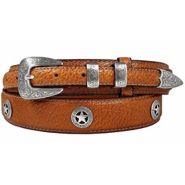 Silver Engraved Ranger Star Concho Genuine Leather Western Ranger Belt (Tan,36)