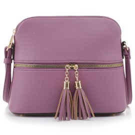 SG SUGU Lunar Lightweight Medium Dome Crossbody Bag Shoulder Bag with Double Tassels | Zipper Pocket | Adjustable Strap|Purple
