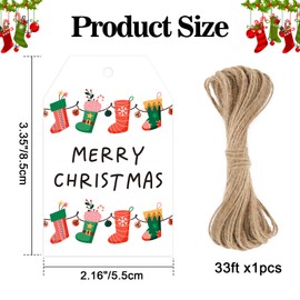 joycraft 50Pcs Christmas Gift Tags, 3.3x2.1 inch Merry Christmas Paper Tags, Christmas Stocking Gift Tags, Large Xmas Gift Wrapping Tags, Winter Holiday Tags for DIY Craft, Bags, Xmas Party