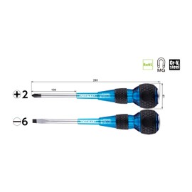VESSEL 250-2PS-GBL Safety Penetrating Ball Grip Driver, Galaxy Blue, 2 Pack +2 x 100/-6 x 100