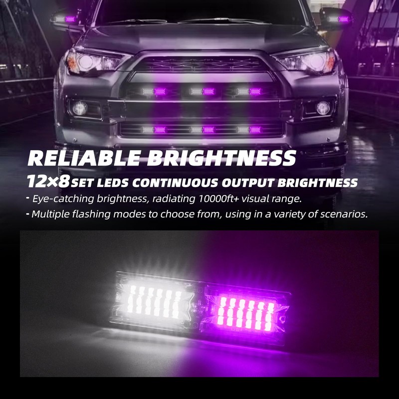 ELECHOI 8-pcs Purple White Funeral Escort LED Emergency Flashing Warning