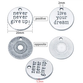 50pcs Inspirational Words Charm Antique Silver Flat Message Pendants Jewelry Findings Making Accessory for Crafting Necklace Bracelet
