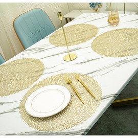 Round Gold Placemats, 6 Pack Decorative Placemats Round Placemat PVC Placemats Hollow Table Place Mats Washable for Dining Table (Gold)