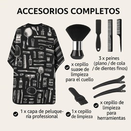 Capa De Peluquería, Cabo de corte de pelo profesional con cepillo pulverizador cuello