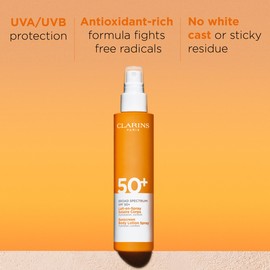 Clarins Body Sunscreen Lotion Spray | Broad Spectrum SPF 50+ | UVA/UVB Protection | Lightweight and No White Cast | Enriched with Antioxidants | All Skin Types, including Sensitive Skin | 5 Ounces