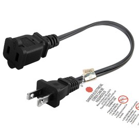 1FT Short Polarized US 2 Prong Male-Female Extension Power Cord, 2 Outlet Extension Cable Cord US AC 2-Prong Male/Female Power cable10A/125V, Nema 1-15P to 1-15R Cable Polarity